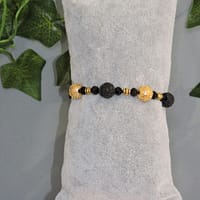 DSCN0982 Bracelet perles de métal noires et dorées