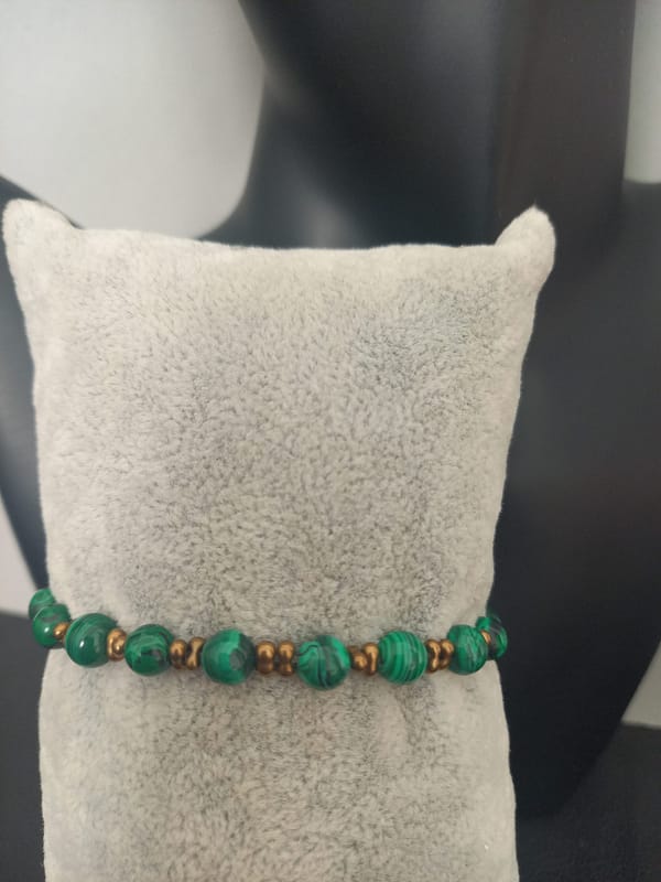 Bracelet en malachite et perles de riz bronze